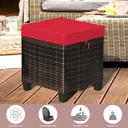 Juego de otomana de ratán para patio de 2 piezas con cojines extraíbles - Beige