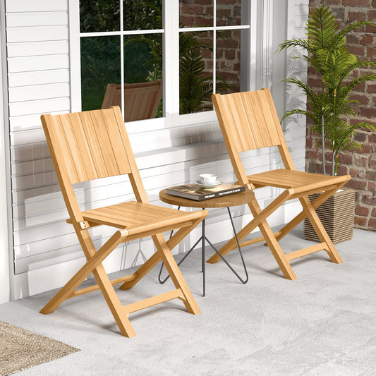 2 Pieces Teak Wood Outdoor Dining Chairs with Slatted Seat - Tampa Home & Garden Store