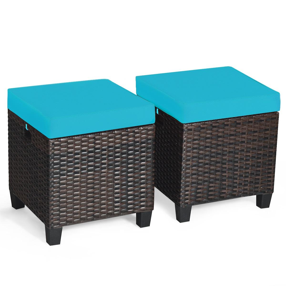 Juego de otomana de ratán para patio de 2 piezas con cojines extraíbles - Beige