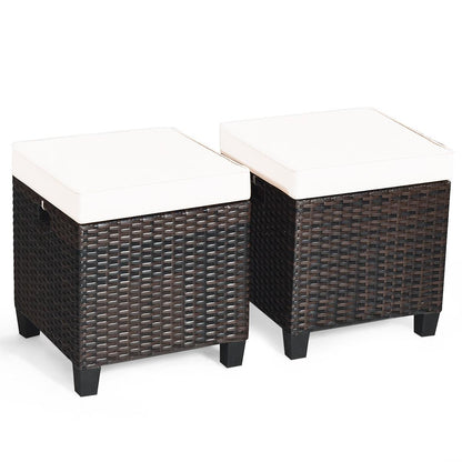 Juego de otomana de ratán para patio de 2 piezas con cojines extraíbles - Beige