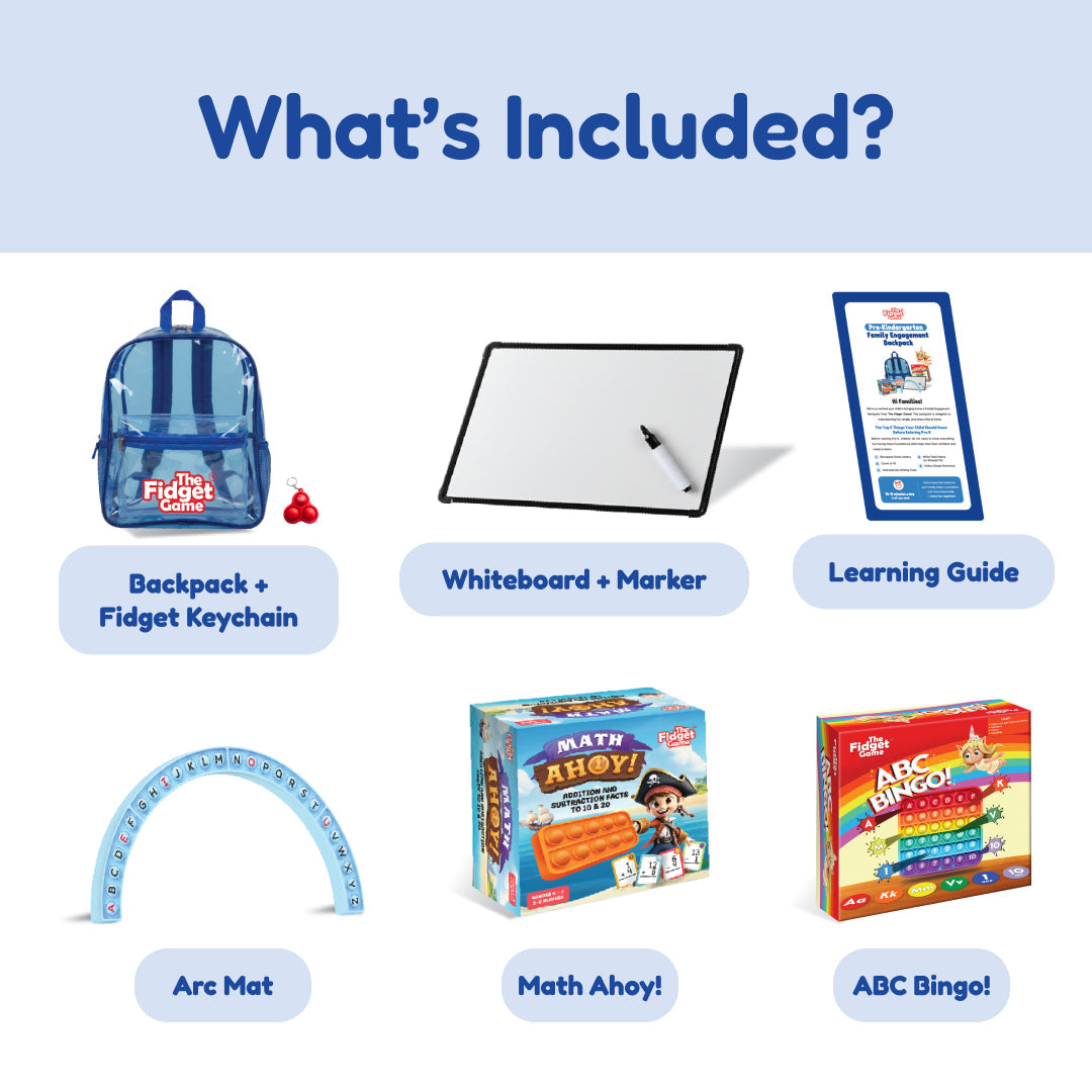 Pre-K Readiness Backpack The Fidget Game 6-item set blue backpack with keychain on Tampa Home & Garden Store