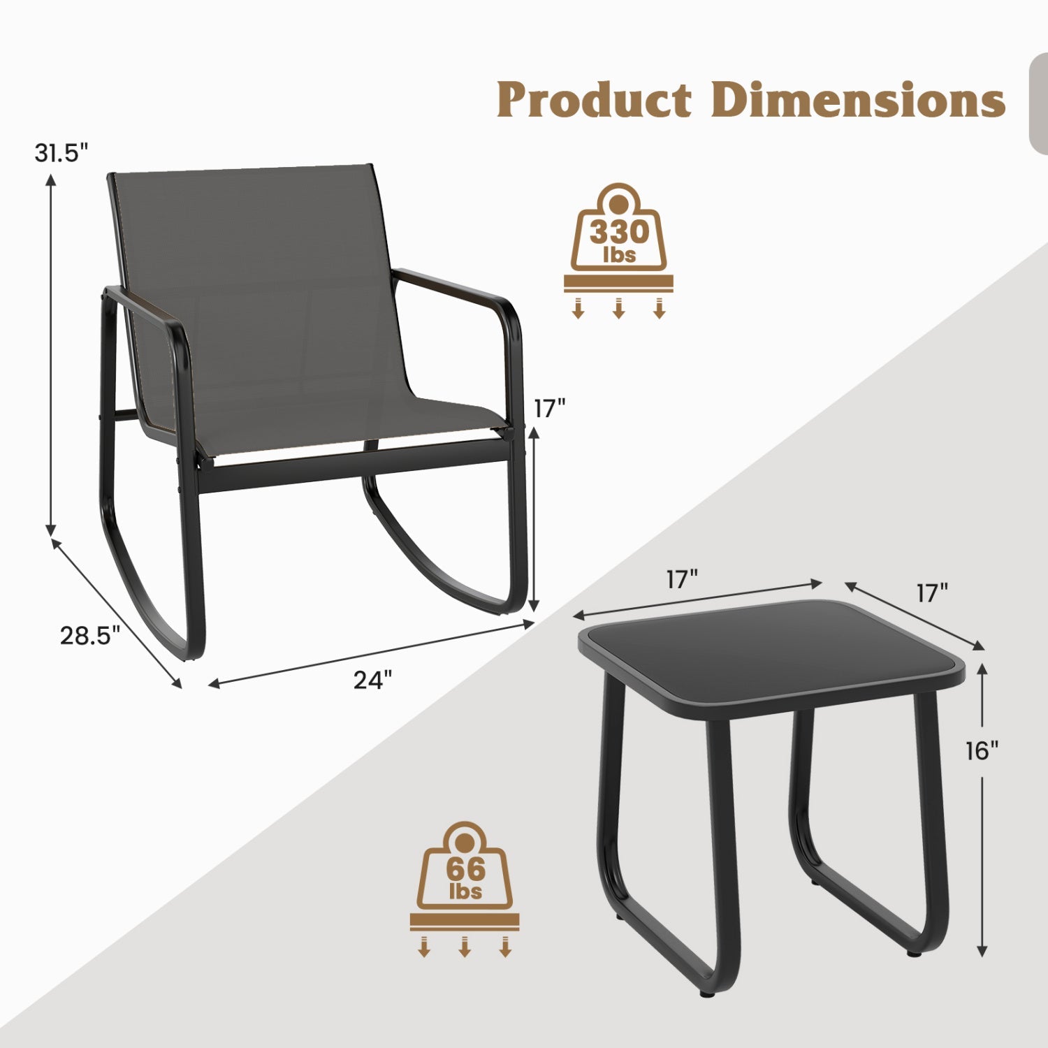 DirectDeals 3-Piece Rocking Bistro Set Glass Table for Patio gray mesh chair and black frame on Tampa Home & Garden Store