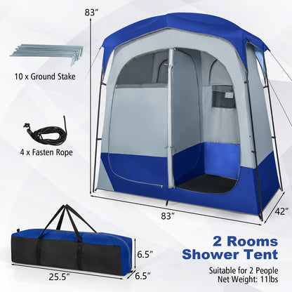 2 Rooms Oversize Privacy Shower Tent with Removable Rain Fly and Inside Pocket