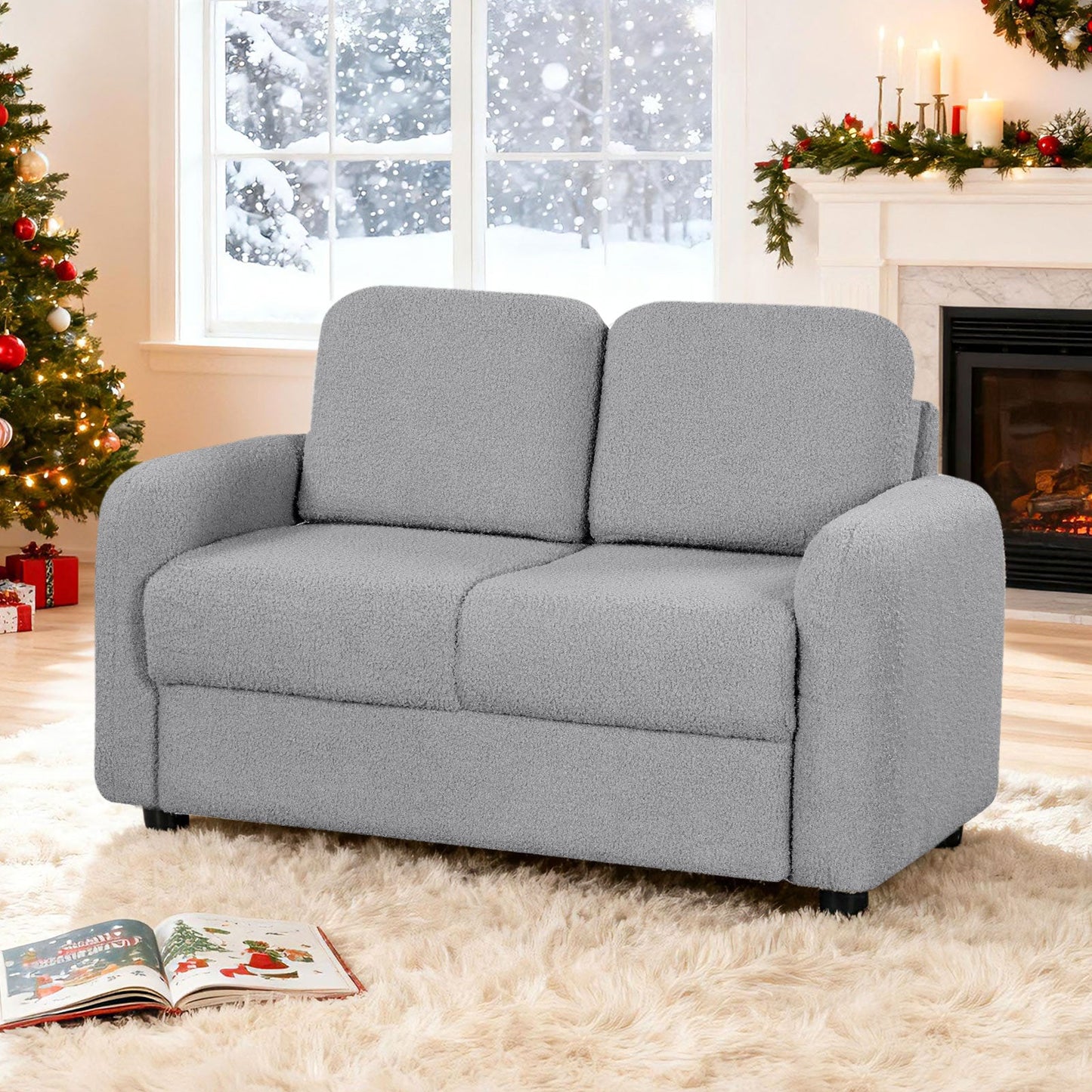 2-Seat Kids Sofa Toddler Sofa Couch with Soft Teddy Fleece Upholstery and Solid Wooden Frame