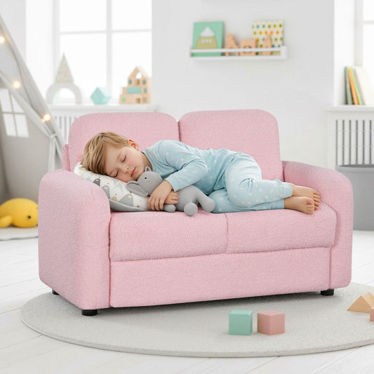 2-Seat Kids Sofa Toddler Sofa Couch with Soft Teddy Fleece Upholstery and Solid Wooden Frame - Tampa Home & Garden Store