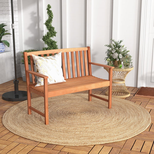 2-Seat Patio Wood Bench with Cozy Armrests and Backrest - Tampa Home & Garden Store