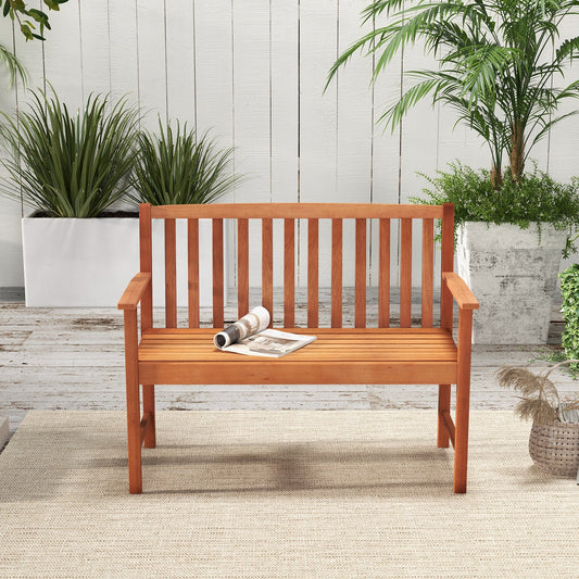 2-Seat Patio Wood Bench with Cozy Armrests and Backrest - Tampa Home & Garden Store