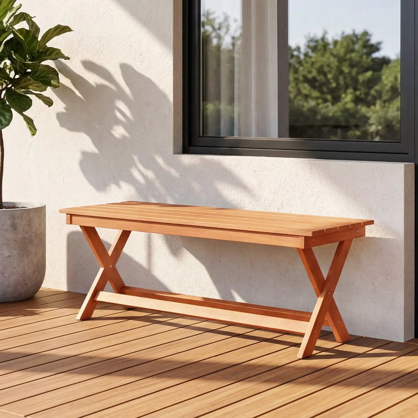 Two Seat Wooden Patio Bench with X Shaped Legs