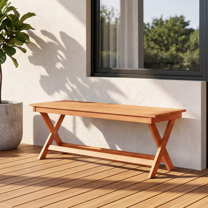 Two Seat Wooden Patio Bench with X Shaped Legs