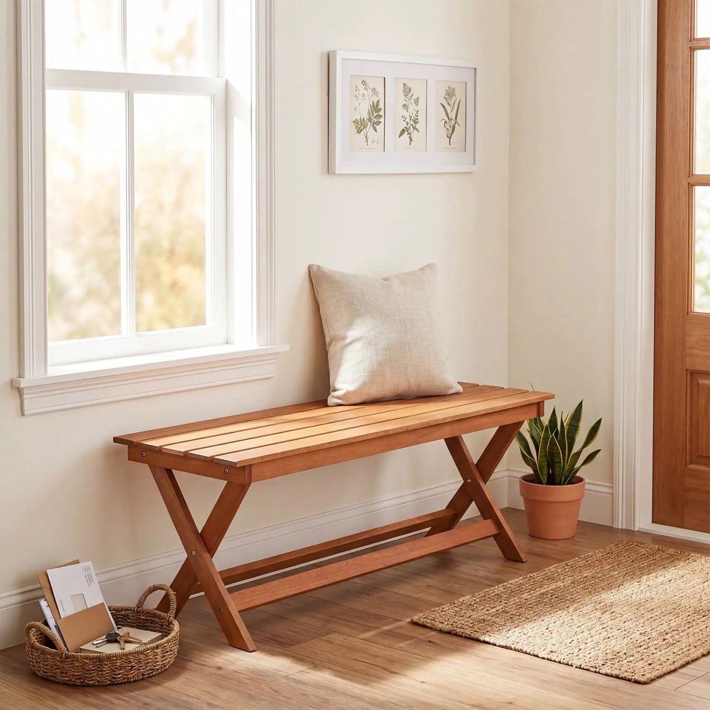 Two Seat Wooden Patio Bench with X Shaped Legs