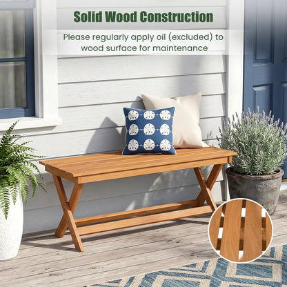 Two Seat Wooden Patio Bench with X Shaped Legs