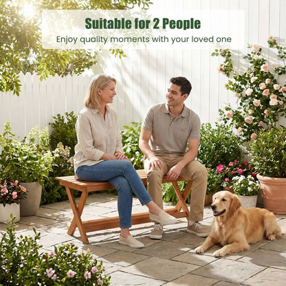 Two Seat Wooden Patio Bench with X Shaped Legs