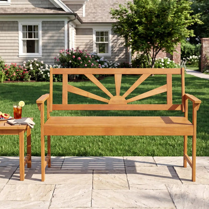 Two Seater Acacia Wood Loveseat Bench Backrest