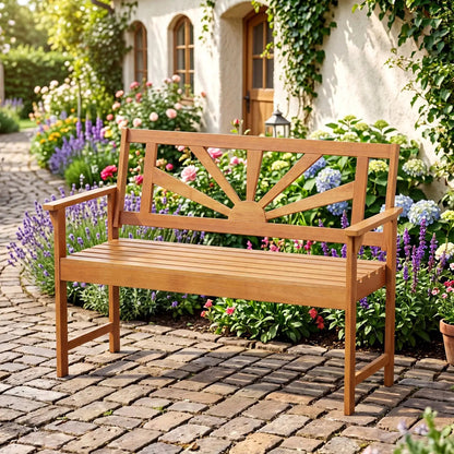 Two Seater Acacia Wood Loveseat Bench Backrest