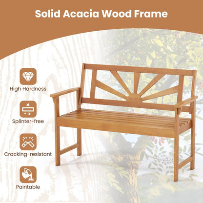 Two Seater Acacia Wood Loveseat Bench Backrest