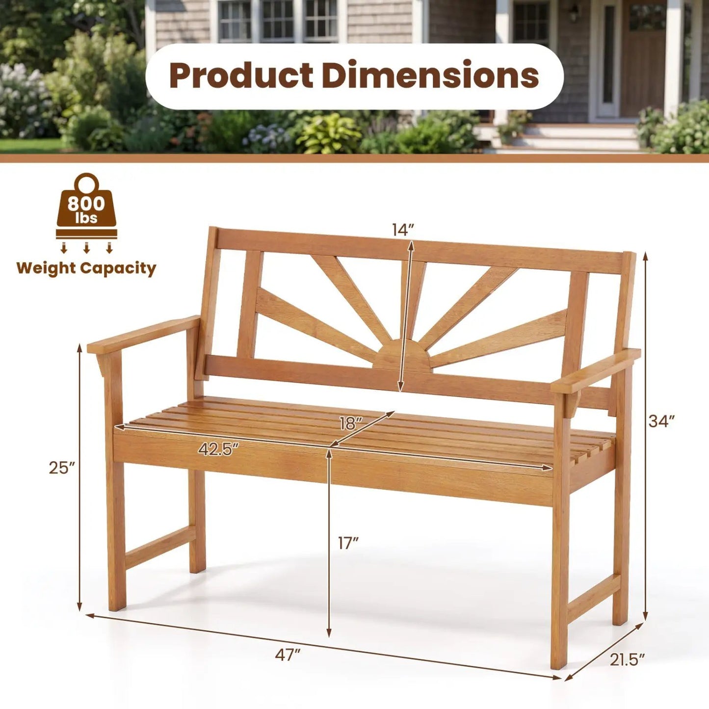 Two Seater Acacia Wood Loveseat Bench Backrest