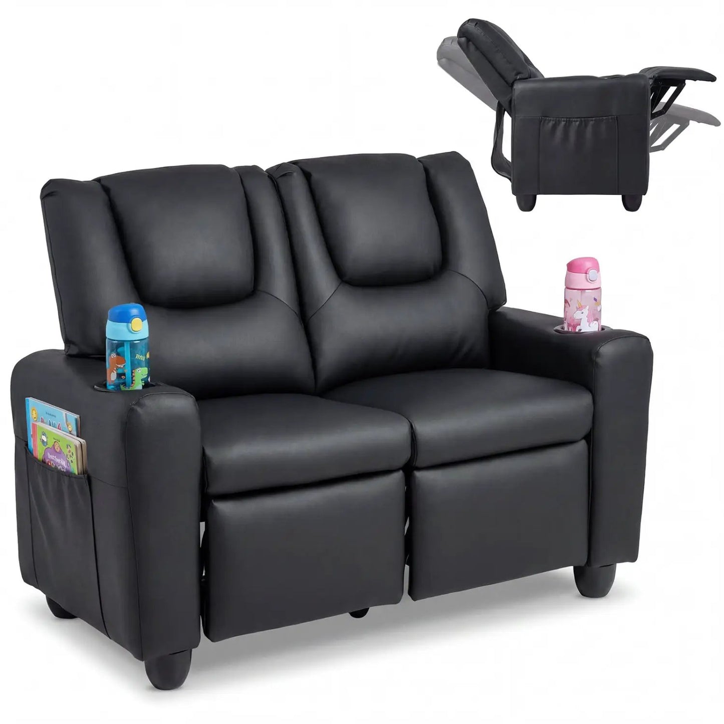Two Seater Kids Recliner Sofa With 2 Cup Holders