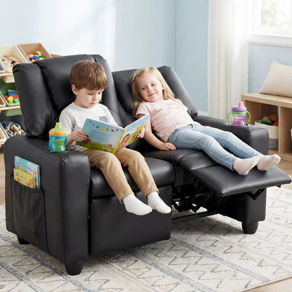 Two Seater Kids Recliner Sofa With 2 Cup Holders