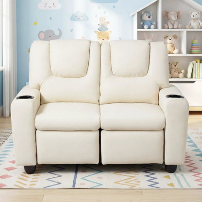 Two Seater Kids Recliner Sofa With 2 Cup Holders