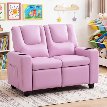 Two Seater Kids Recliner Sofa With 2 Cup Holders
