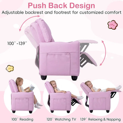 Two Seater Kids Recliner Sofa With 2 Cup Holders