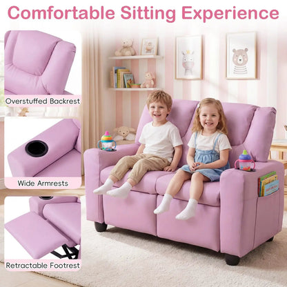 Two Seater Kids Recliner Sofa With 2 Cup Holders