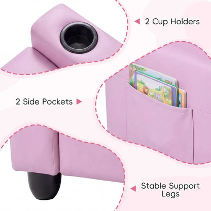 Two Seater Kids Recliner Sofa With 2 Cup Holders