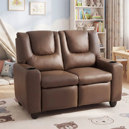 Two Seater Kids Recliner Sofa With 2 Cup Holders