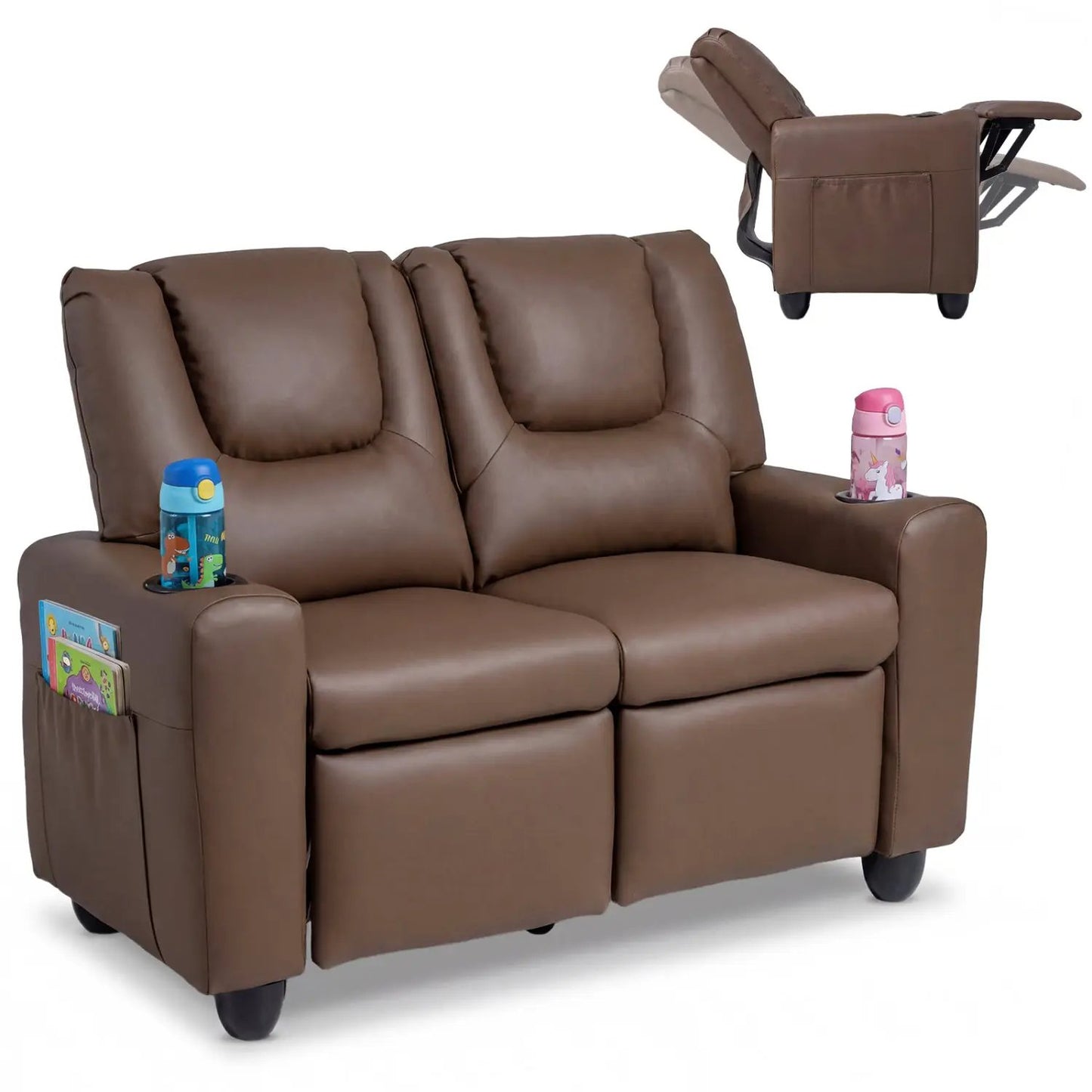 Two Seater Kids Recliner Sofa With 2 Cup Holders