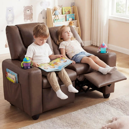 Two Seater Kids Recliner Sofa With 2 Cup Holders