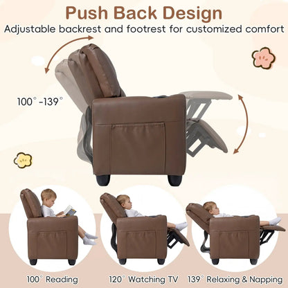 Two Seater Kids Recliner Sofa With 2 Cup Holders