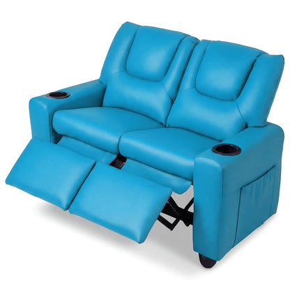 Two Seater Kids Recliner Sofa With 2 Cup Holders
