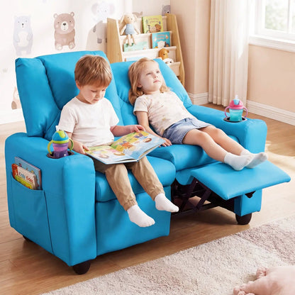Two Seater Kids Recliner Sofa With 2 Cup Holders