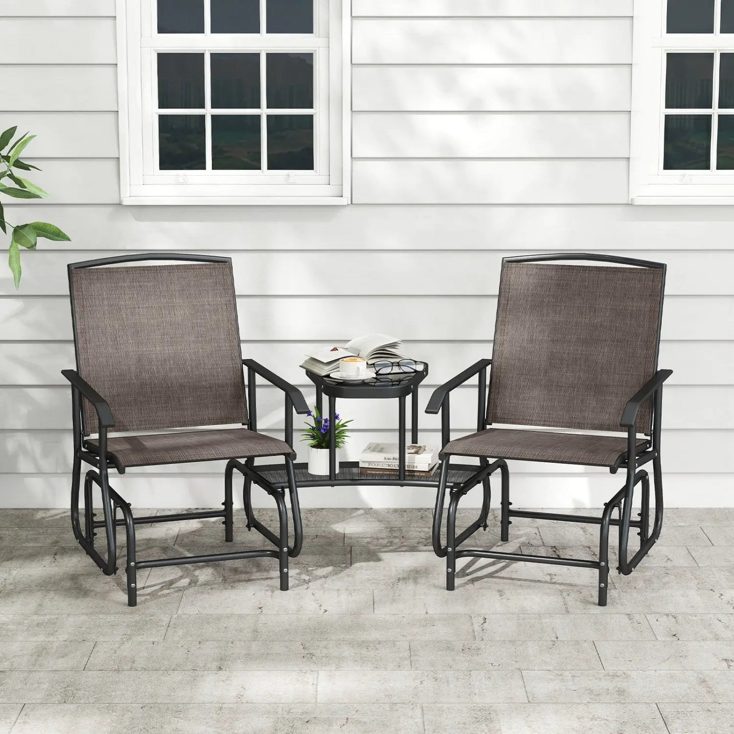 Two-Seater Outdoor Glider Bench with Center Table