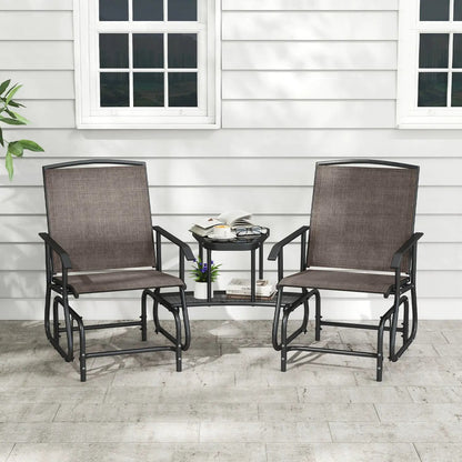 Two-Seater Outdoor Glider Bench with Center Table