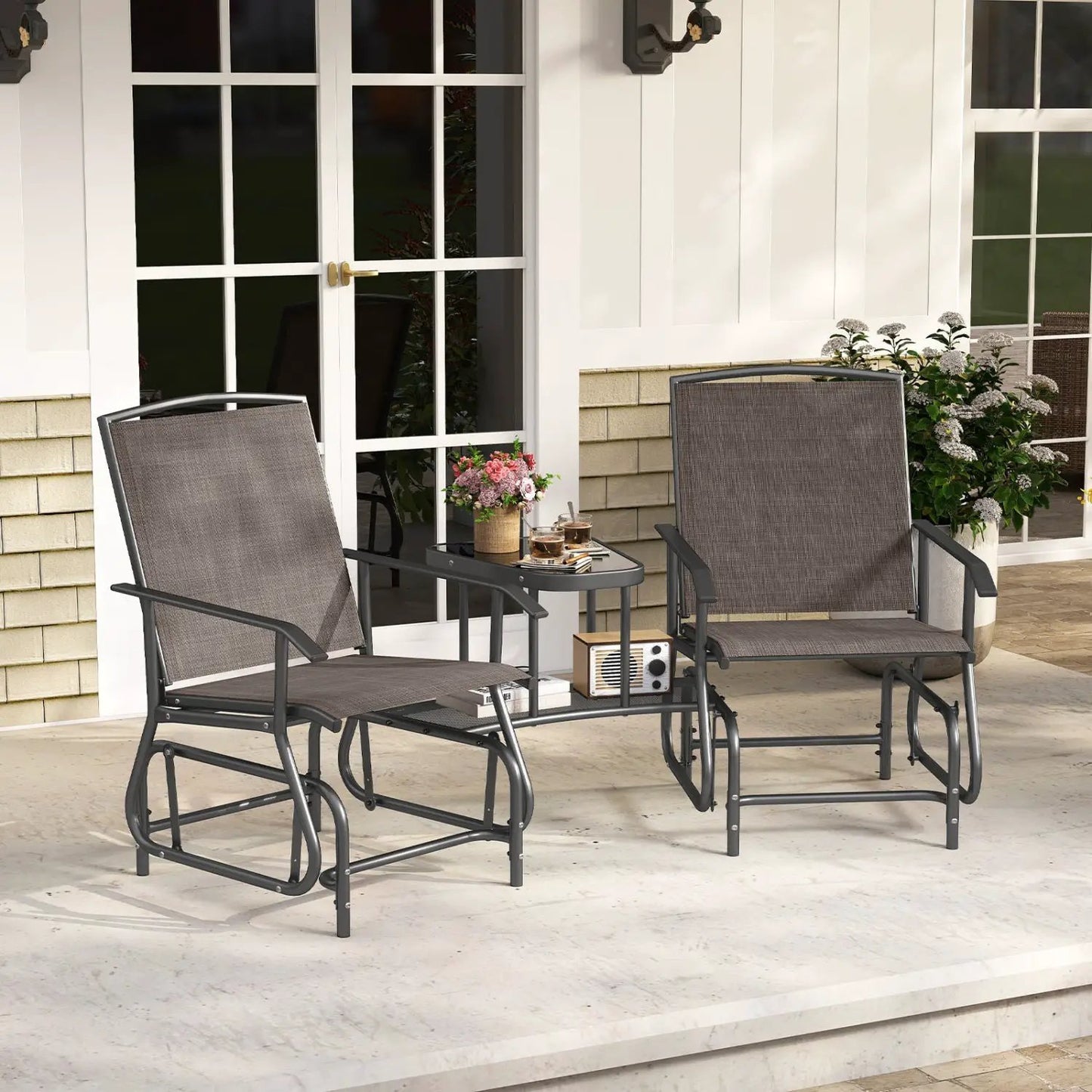 Two-Seater Outdoor Glider Bench with Center Table