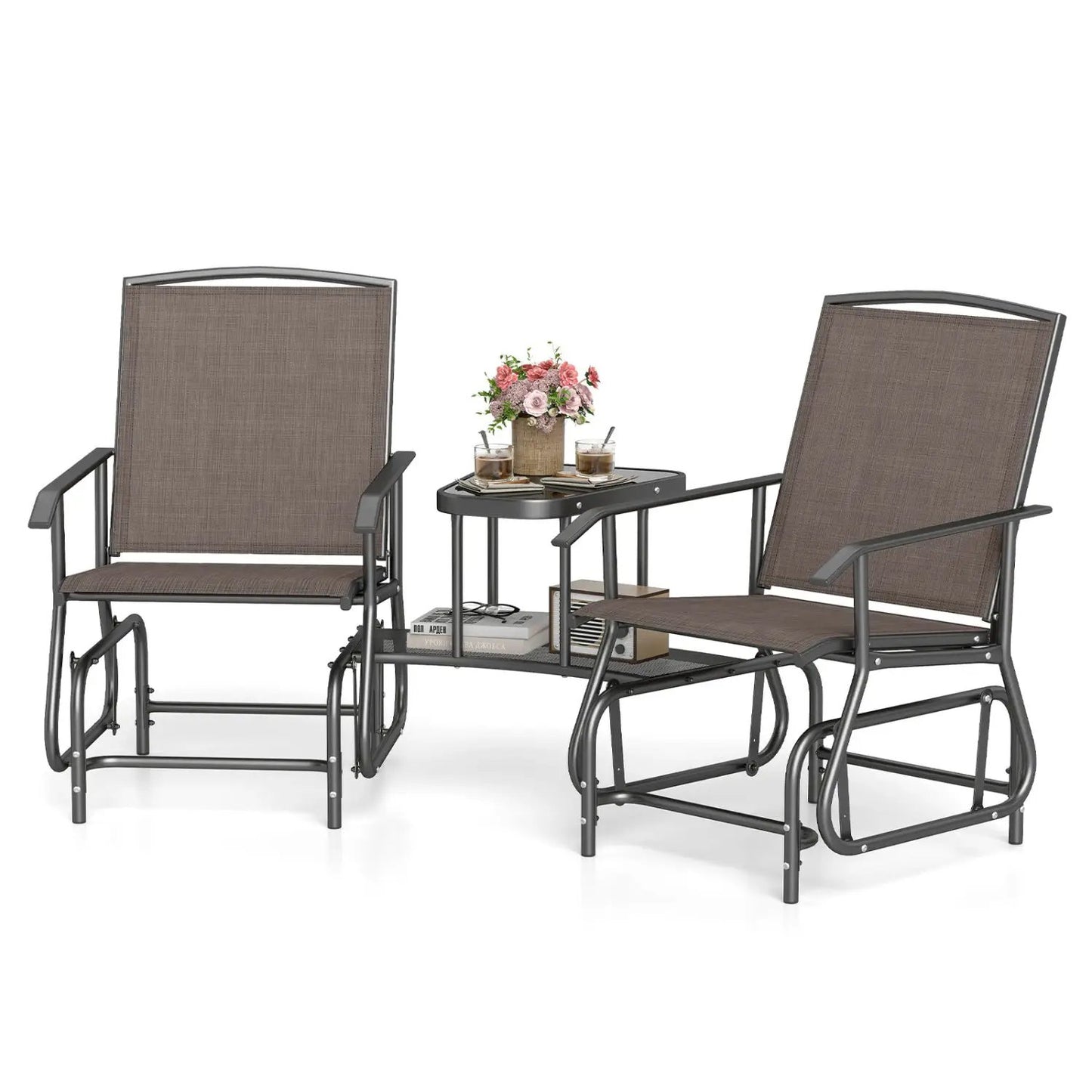 Two-Seater Outdoor Glider Bench with Center Table