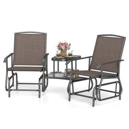 Two-Seater Outdoor Glider Bench with Center Table