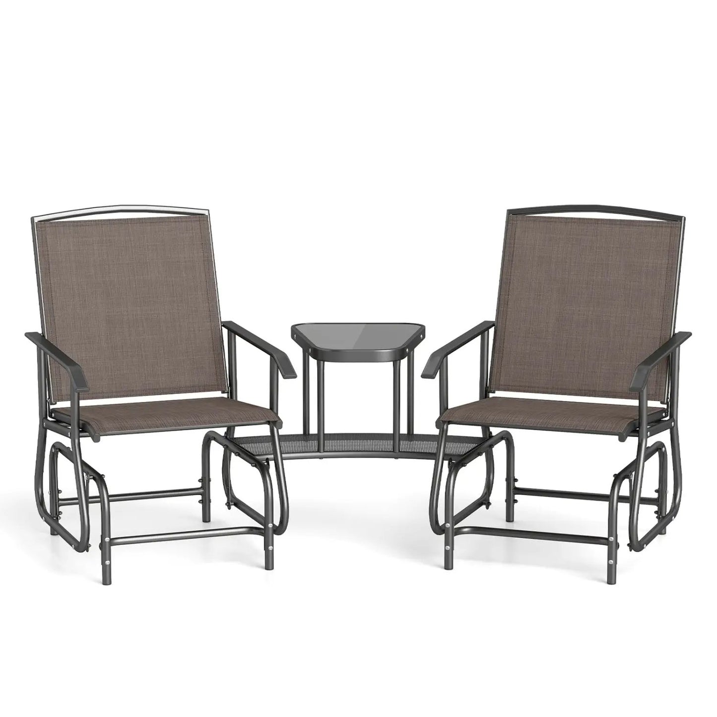 Two-Seater Outdoor Glider Bench with Center Table