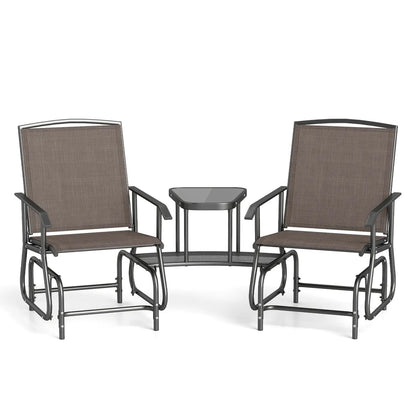 Two-Seater Outdoor Glider Bench with Center Table
