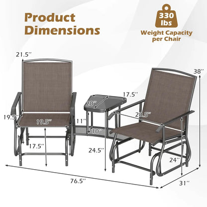 Two-Seater Outdoor Glider Bench with Center Table