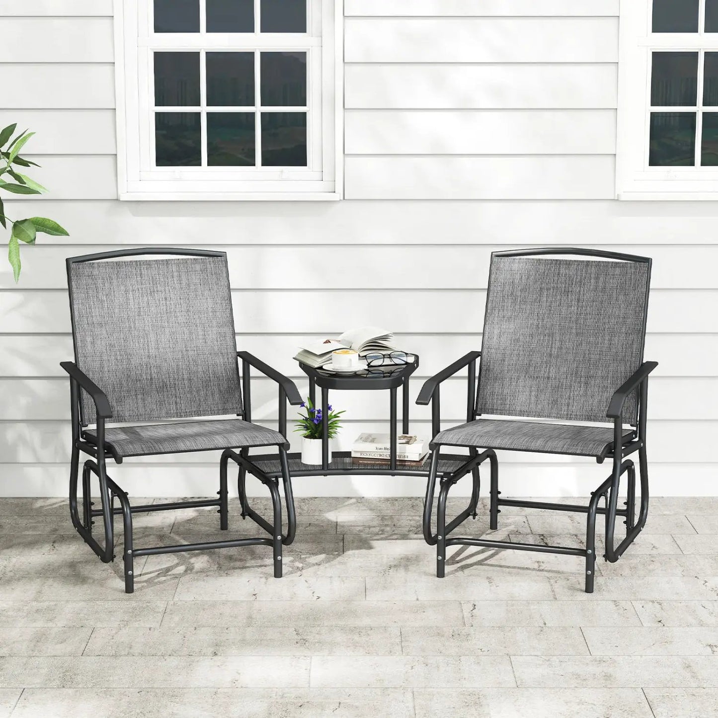 Two-Seater Outdoor Glider Bench with Center Table