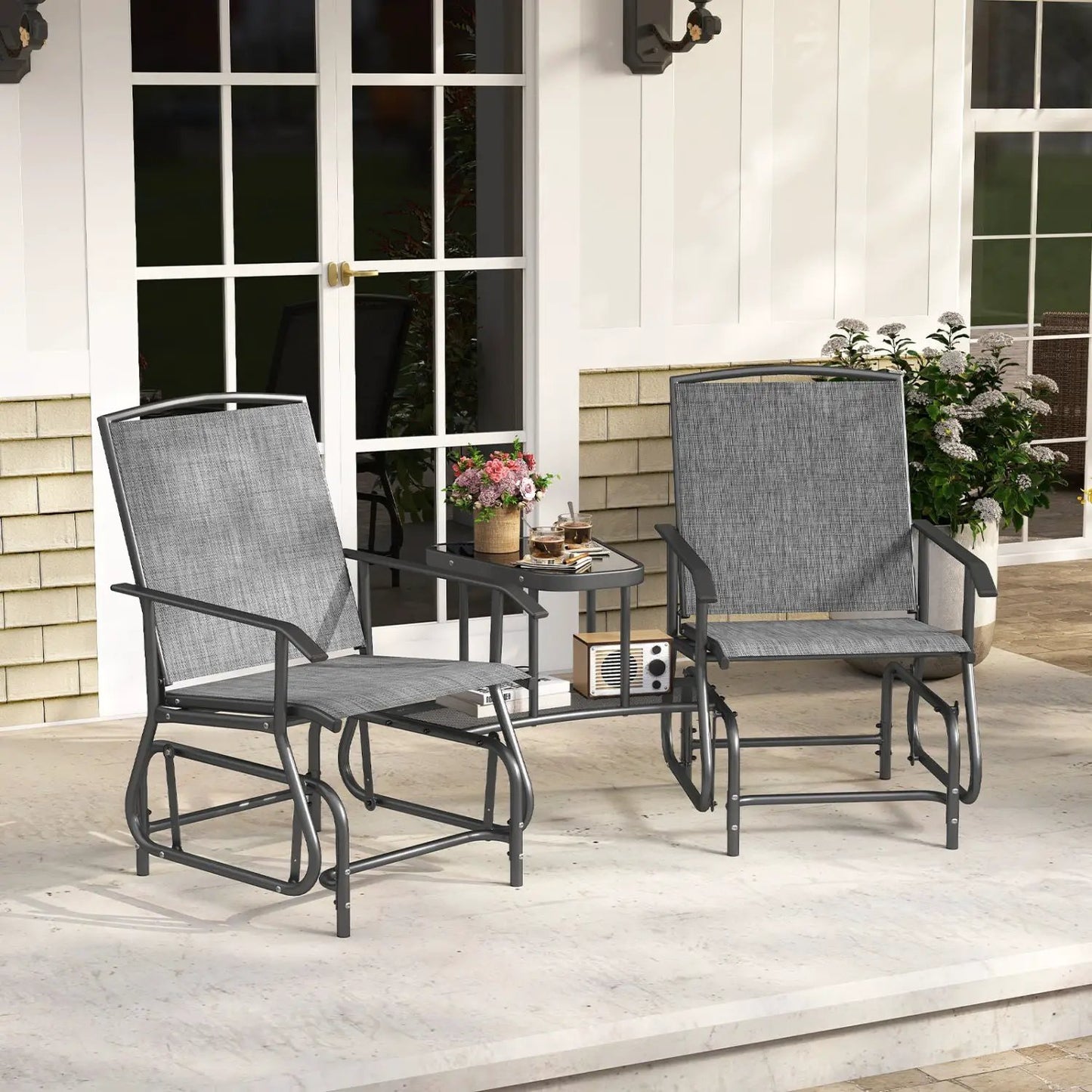 Two-Seater Outdoor Glider Bench with Center Table
