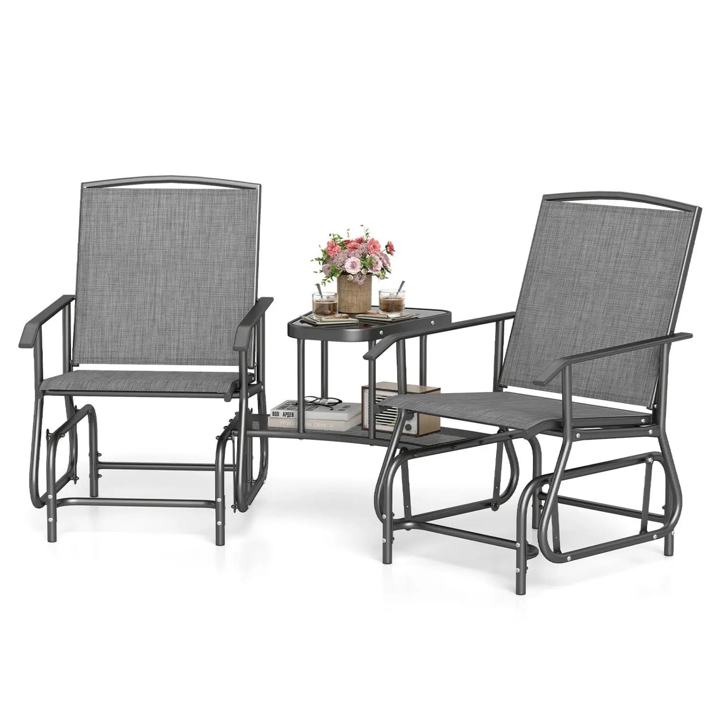 Two-Seater Outdoor Glider Bench with Center Table