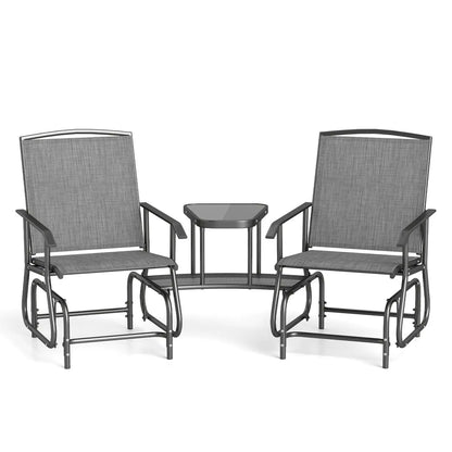 Two-Seater Outdoor Glider Bench with Center Table