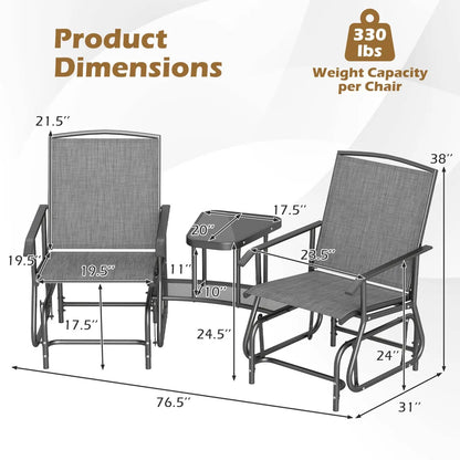 Two-Seater Outdoor Glider Bench with Center Table