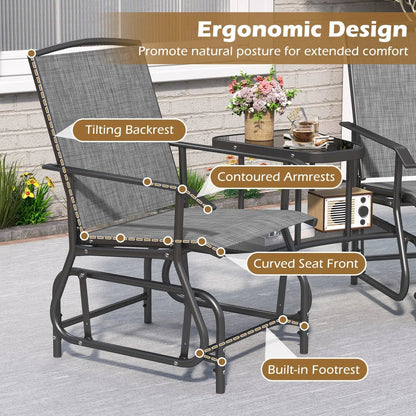 Two-Seater Outdoor Glider Bench with Center Table