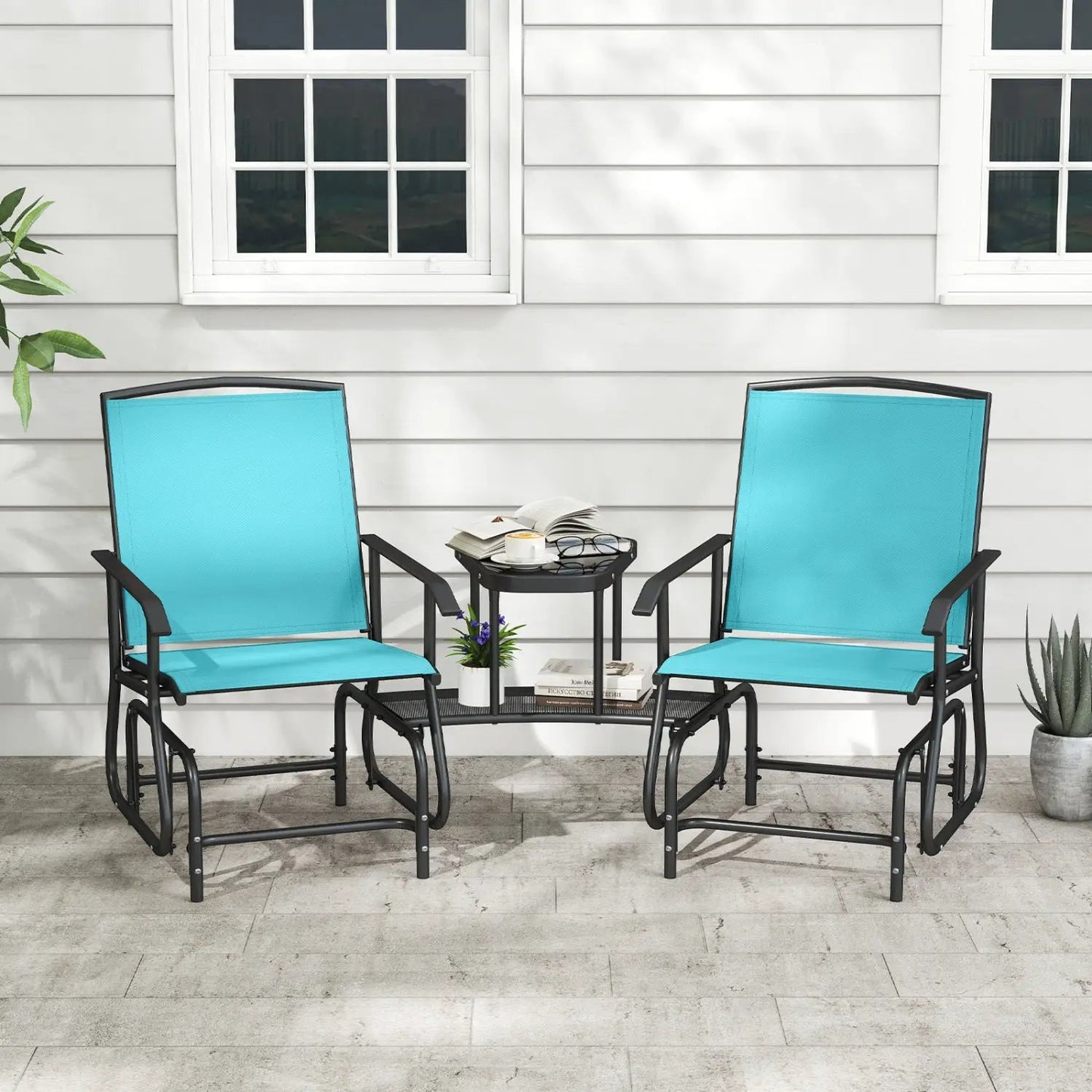 Two-Seater Outdoor Glider Bench with Center Table