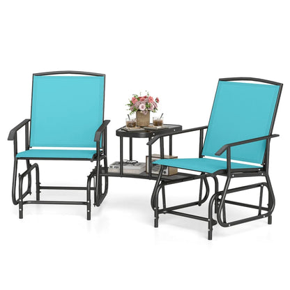 Two-Seater Outdoor Glider Bench with Center Table