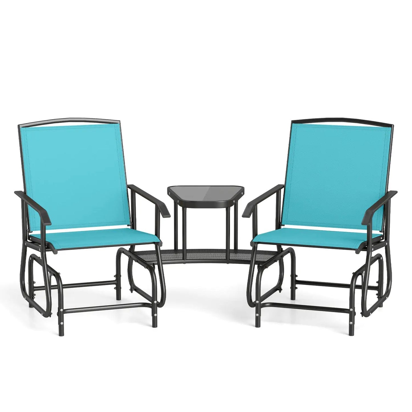 Two-Seater Outdoor Glider Bench with Center Table